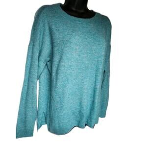 GAP Teal Blue Soft Linen-Blend V-Neck Long Sleeve Large Light Weight Sweater